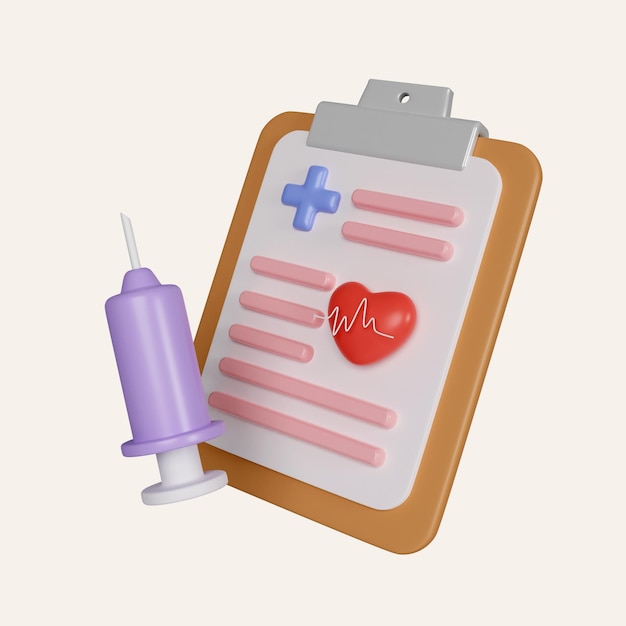 Icône d'enquête médicale 3D signe d'histoire du patient de l'hôpital style plat classique icône d'historique du patient en gradient isolée sur fond blanc illustration de rendu 3D chemin de coupure