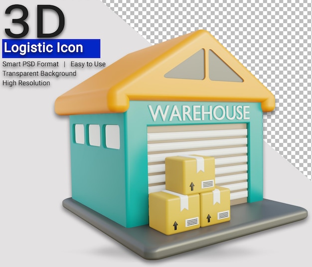 PSD icône entrepôt logistique psd illustration 3d fond transparent