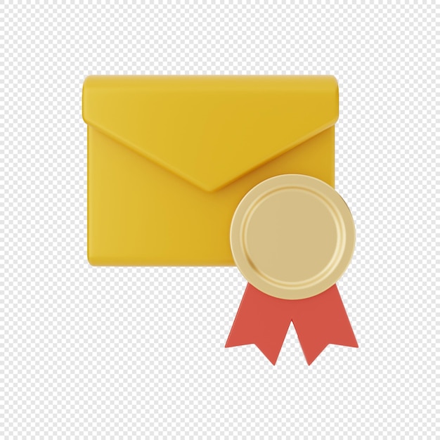 Icône d'enveloppe de message électronique 3d avec badge de récompense