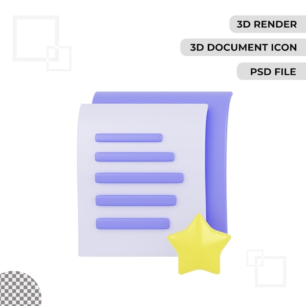 PSD icône de favori de document 3d rendu fond transparent isolé