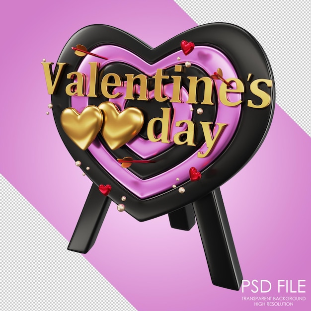 Icône De Fléchettes D'amour Inscription Dorée Fléchettes Noires Et Roses Avec Des Lettres Sur Le Stand Saint Valentin Darst Sous La Forme D'un Coeur Coeurs D'or Rendu 3d Illustration 3d