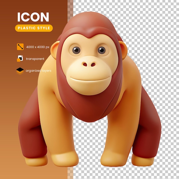 icône de gorille couleur brune dans le style 3D en plastique