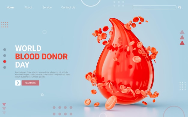 PSD icône de goutte de sang avec concept de rendu 3d de cellules pour la journée mondiale du don de sang sauver l'humanité et l'homme
