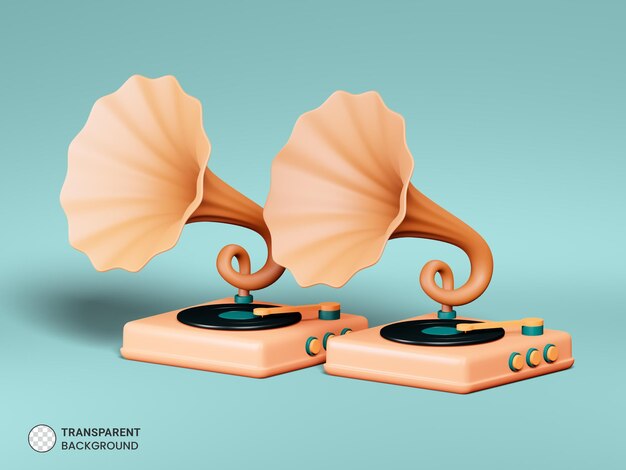 PSD icône de gramophone à disque vinyle rétro illustration de rendu 3d isolée