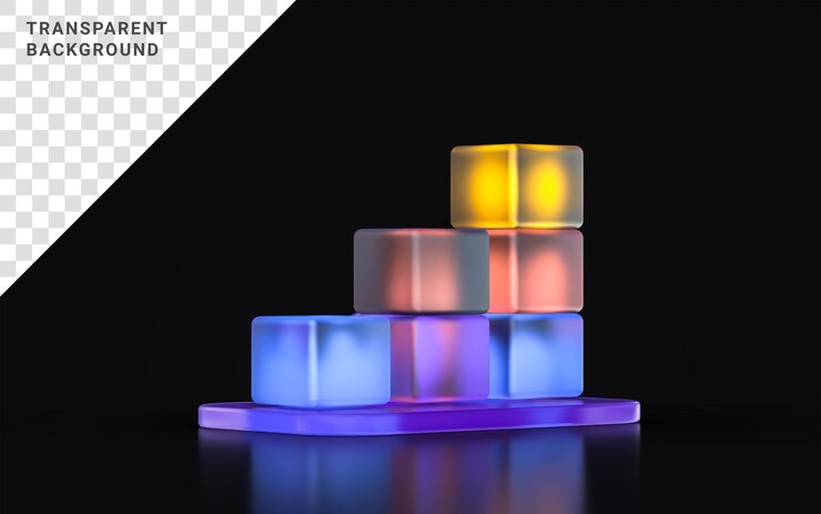 PSD icône de graphique d'affaires de morphisme de verre avec lumière dégradée colorée sur fond sombre concept de rendu 3d