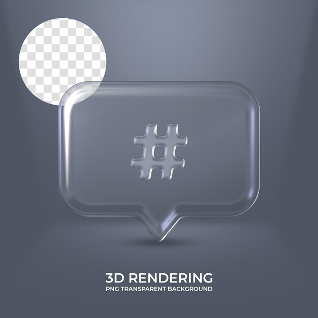 PSD icône hashtag avec cadre en verre rendu 3d