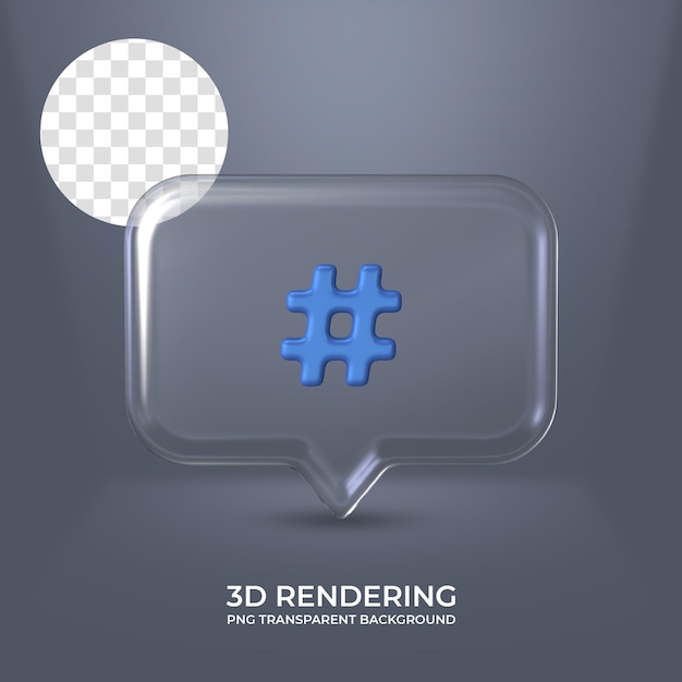 Icône Hashtag Avec Cadre En Verre Rendu 3d