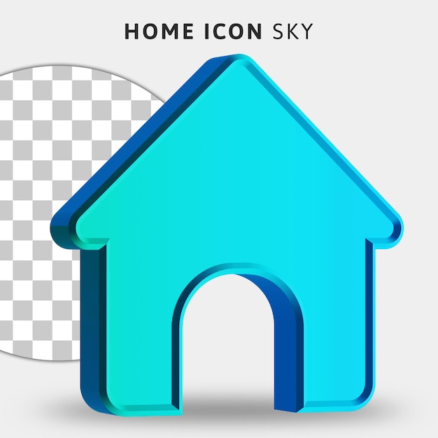 PSD Ícone home azul céu 3d em fundo transparente