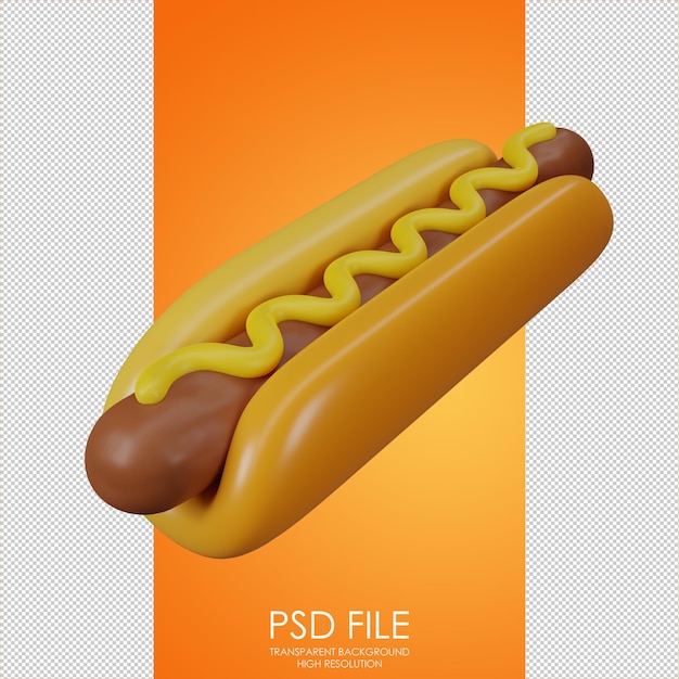 Icône de hot-dog Hot-dog avec saucisse et moutarde Nourriture de rue Cuisine américaine Petit pain avec saucisse et moutarde Icône pour la conception de la page d'accueil Illustration de rendu 3D