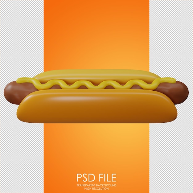 Icône de hot-dog Hot-dog avec saucisse et moutarde Nourriture de rue Cuisine américaine Petit pain avec saucisse et moutarde Icône pour la conception de la page d'accueil Illustration de rendu 3D