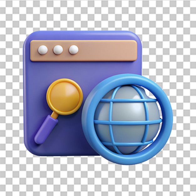Icône d'hyperlien 3D d'ordinateur et de globe Recherche d'un panneau WWW Technologie d'hébergement Web Navigateur de recherche de page de site Web Vecteur à la mode et moderne dans le style 3D