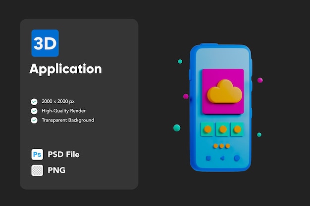 PSD icône illustration 3d application smartphone mobile