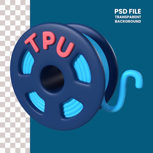 PSD icône d'illustration 3d de bobine de filament tpu