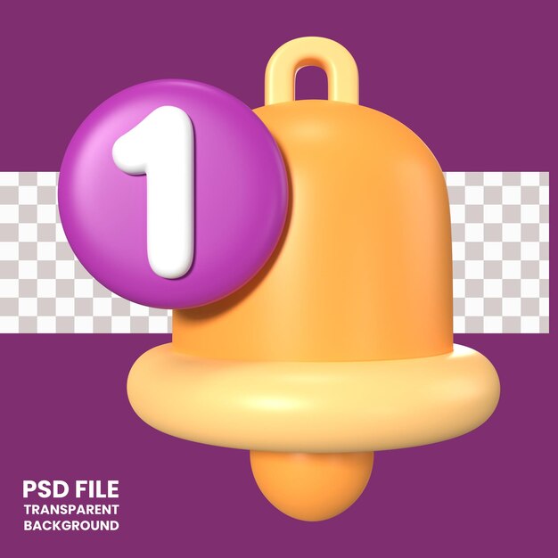PSD icône d'illustration 3d de la cloche de notification
