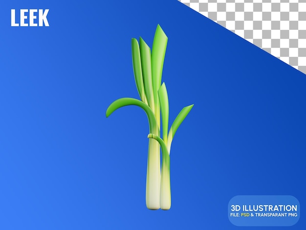 Icône D'illustration 3d De Concept De Légumes Poireaux Psd Premium