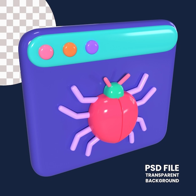 PSD icône d'illustration 3d du logiciel malveillant