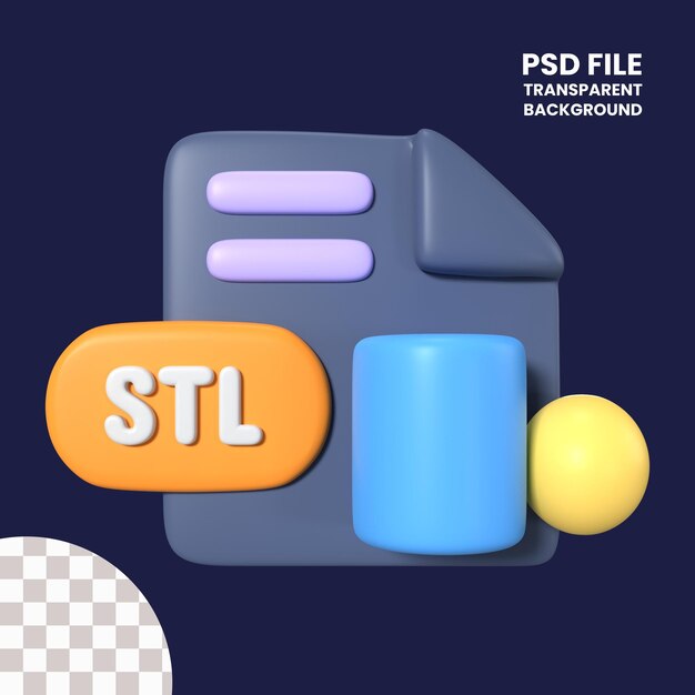 PSD icône d'illustration 3d de l'extension de fichier stl