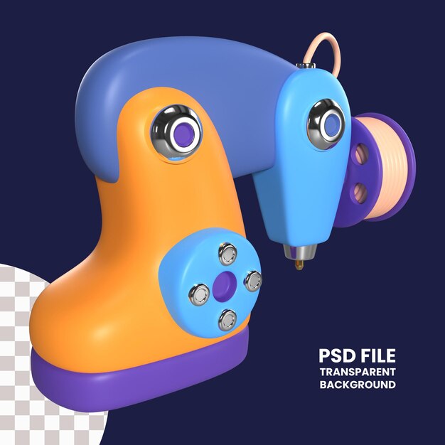 PSD icône d'illustration 3d d'imprimante 3d de bras de robot