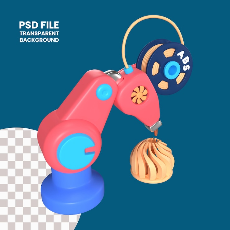 PSD icône d'illustration 3d d'imprimante 3d de bras de robot