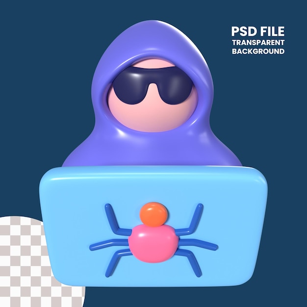 Icône d'illustration 3D de pirate informatique
