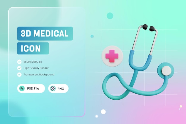 PSD icône illustration 3d stéthoscope