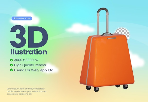 PSD icône d'illustration 3d valise avec thème d'été