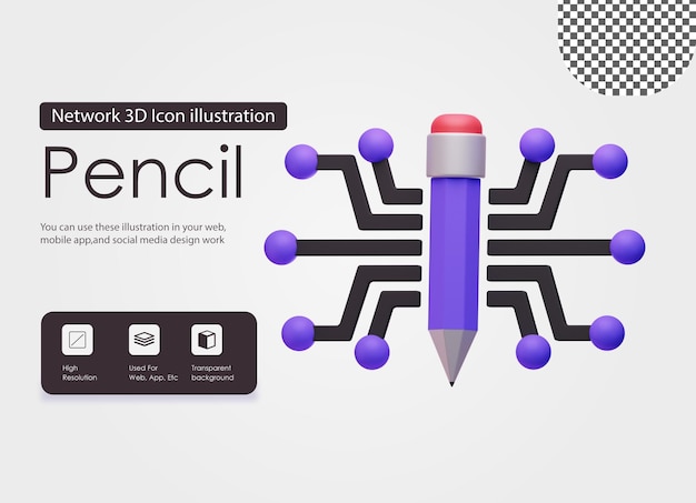 PSD icône d'illustration de crayon de réseau 3d