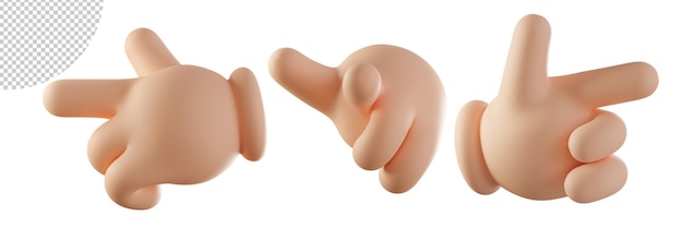 Icône de l'index Ensemble de mains de style dessin animé 3d pointant vers la gauche droite tout droit Geste de l'index