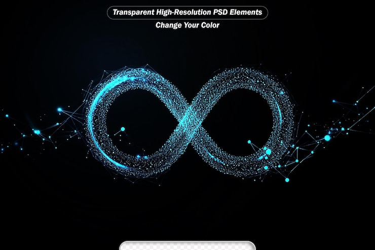 PSD icône d'infini à partir de lignes et de triangles indiquant le réseau de connexion sur fond bleu
