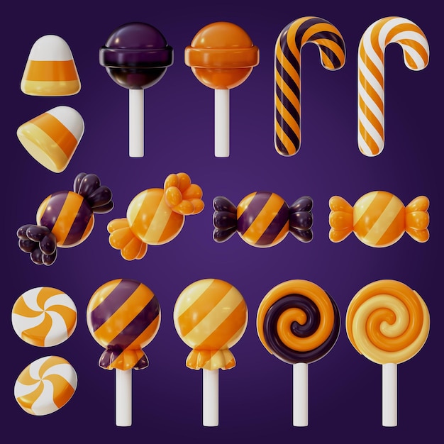 Icone inquietanti di caramelle di Halloween in 3D