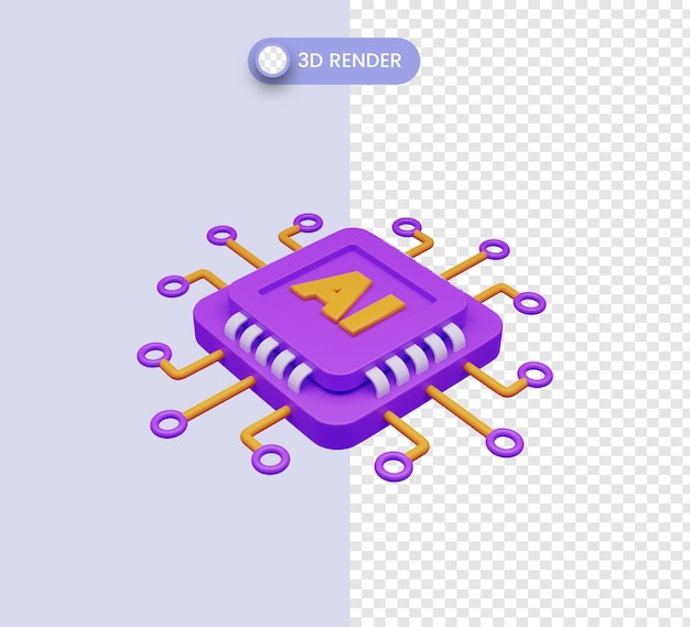 icône d'intelligence artificielle 3d ou illustration de processeur de micropuce