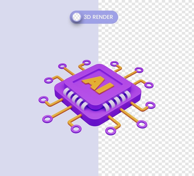 Icône D'intelligence Artificielle 3d Ou Illustration De Processeur De Micropuce