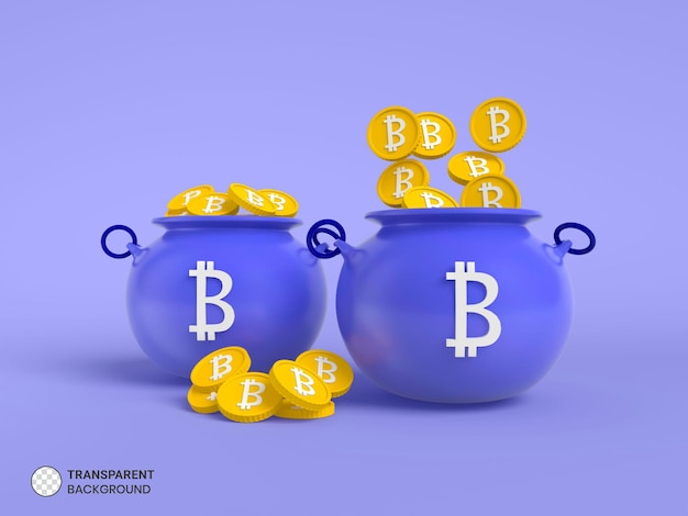 Ícone isolado de pote de bitcoin em renderização 3D