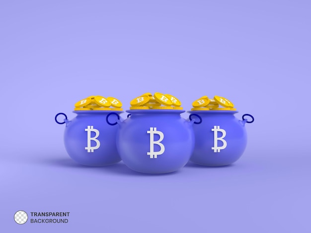 Ícone isolado de pote de bitcoin em renderização 3D
