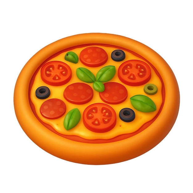 icône de jeu décontractée Delicious pizza avec pepperoni tomates olives et basilic