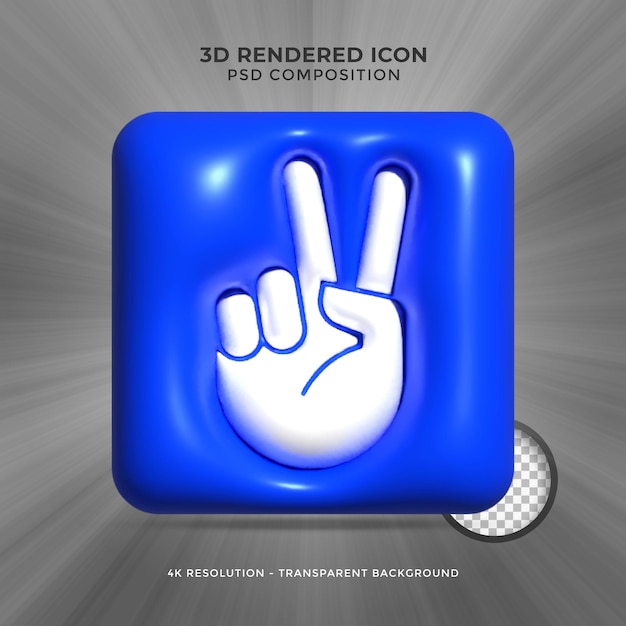 PSD icône de main de geste de paix ou victoire amour et paix main humaine illustration de rendu 3d