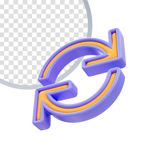 icône de marque de rotation d'apparence de dessin animé brillant réaliste rendu 3d pour les flèches de rafraîchissement tournées