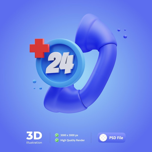 PSD icône médicale illustration 3d de soins médicaux 24 heures sur 24