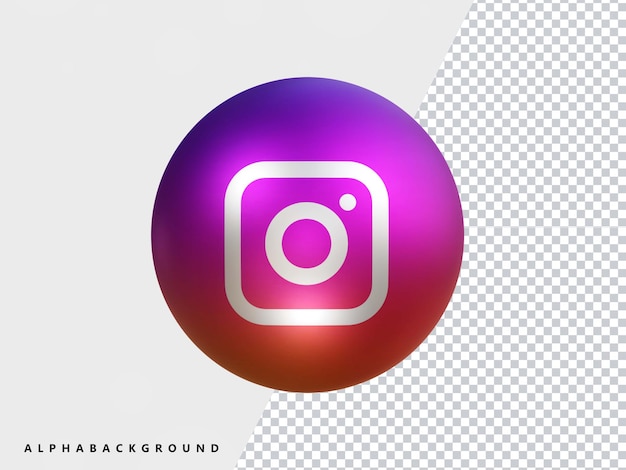 PSD Ícone metálico do instagram renderização em 3d transparente