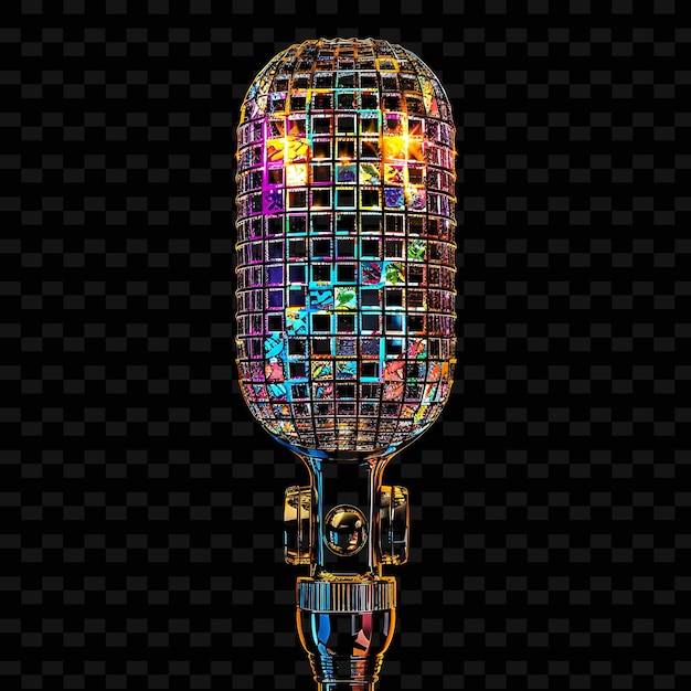 PSD icône de microphone rayonnant prismatique brillant avec contour monochrome d forme y2k tendance décorative