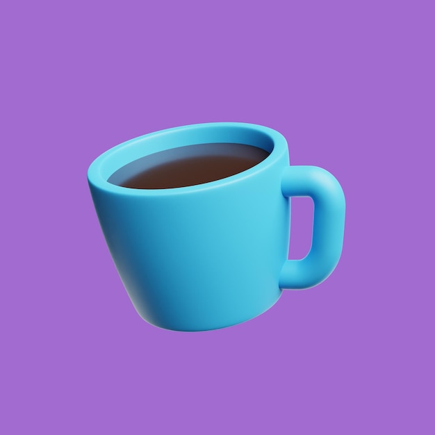 PSD Ícone mínimo da caneca 3d na renderização 3d de fundo roxo