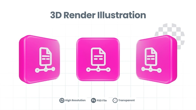 Icône de mise en réseau de fichiers de rendu 3D pour la promotion des médias sociaux de l'application mobile Web