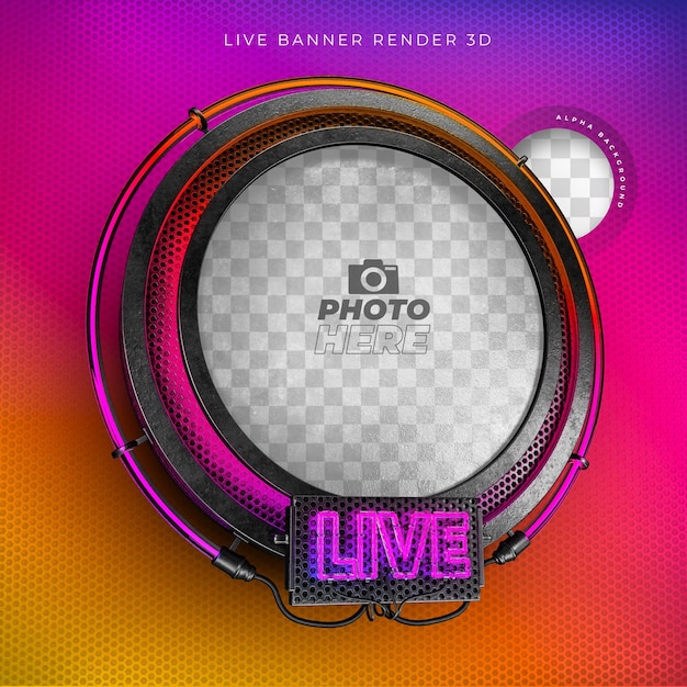 Ícone moderno e realista em 3d com néon e grade em cores do instagram