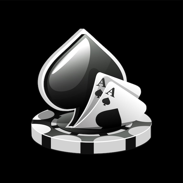 PSD icône noire pour le casino illustration cartes de poker symbole de bêche et jeux de jetons