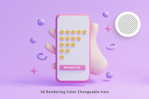 PSD icône de notation des commentaires des clients avec smartphone à la main