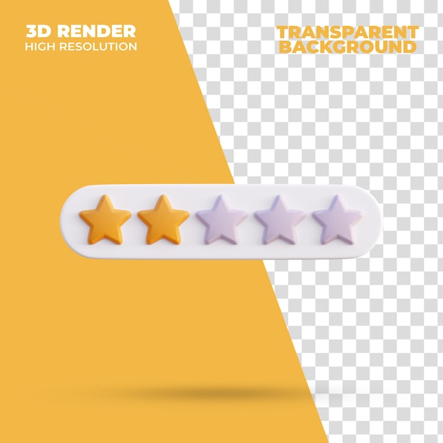 Icône de notation deux étoiles rendu 3d isolé