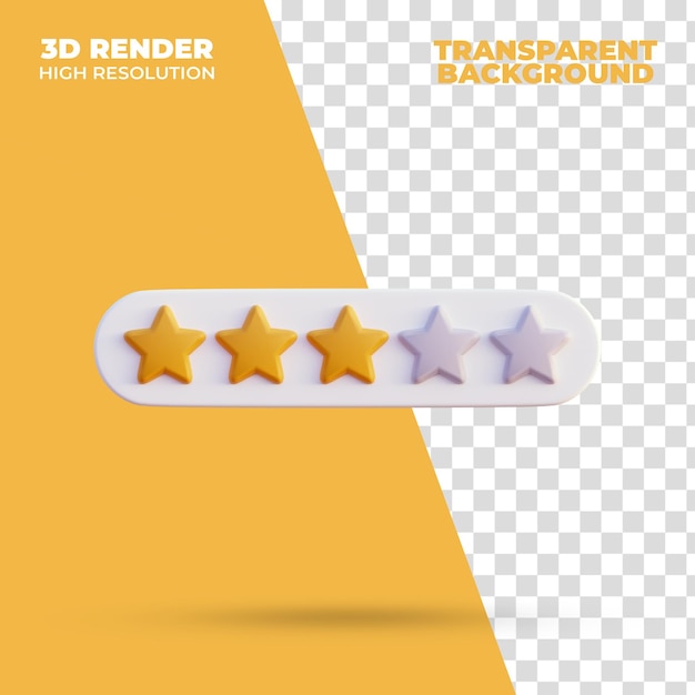 Icône de notation trois étoiles rendu 3d isolé