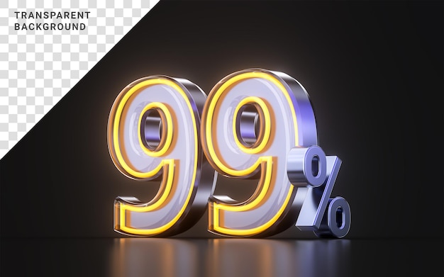 Icône d'offre de réduction de 99 % avec lumière rougeoyante au néon métallique sur fond sombre illustration 3d