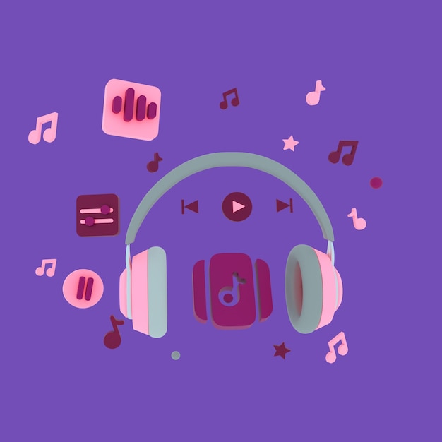 Ícone ou ilustração de música 3D fundo transparente