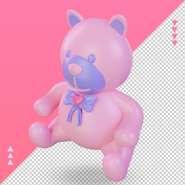 PSD icône de l'ours en peluche saint valentin 3d rendu vue droite